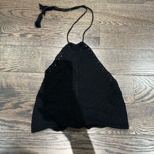 Free People Black Crochet Halter Crop Top